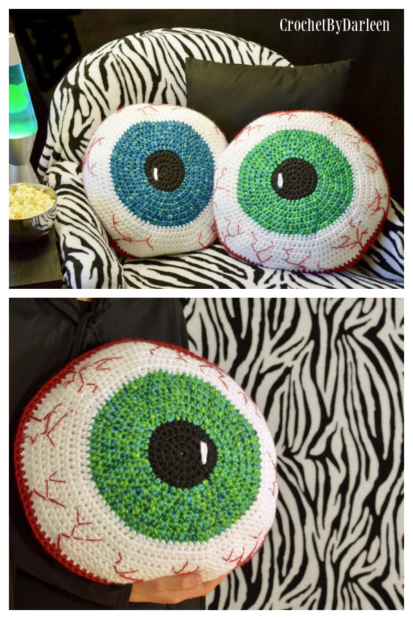 Halloween Bloodshot Eyeball Pillow Crochet Patterns