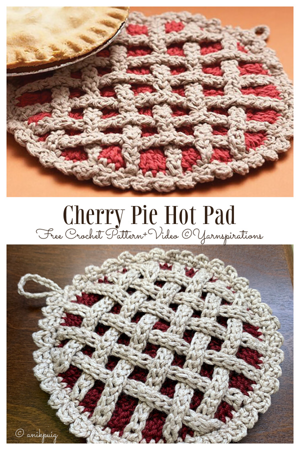 Cherry Pie Hot Pad Patrones de ganchillo gratis + Video