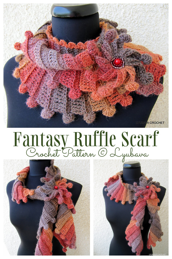 Fantasy Flower Ruffled Scarf Crochet Patterns
