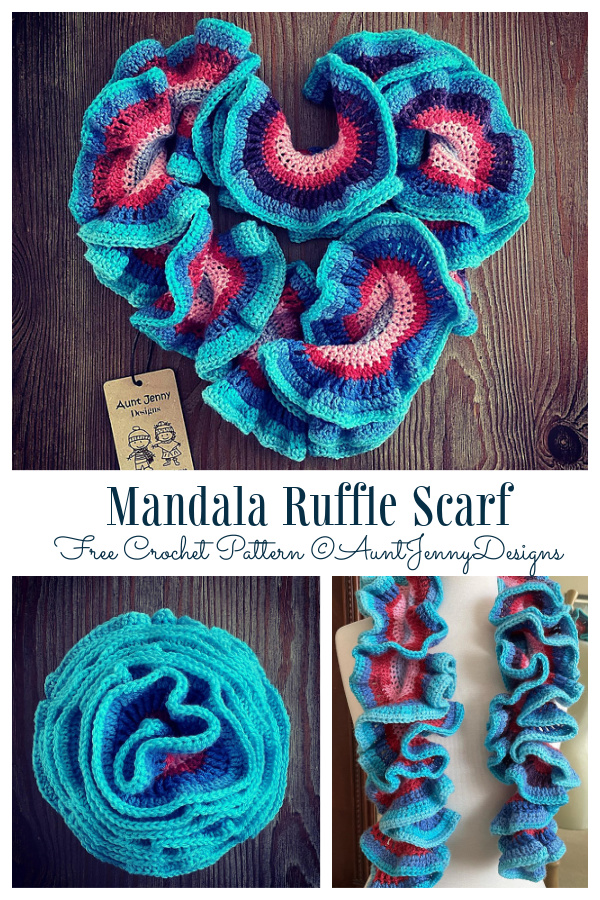 Mindless Mandala Ruffled Scarf Free Crochet Patterns