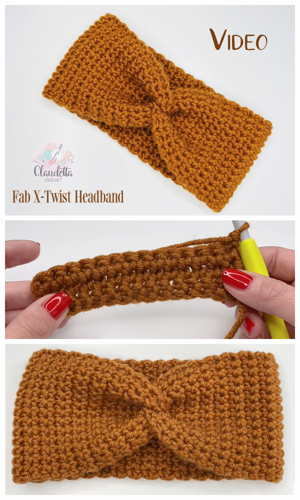 X-Twist Headband Free Crochet Patterns+Video