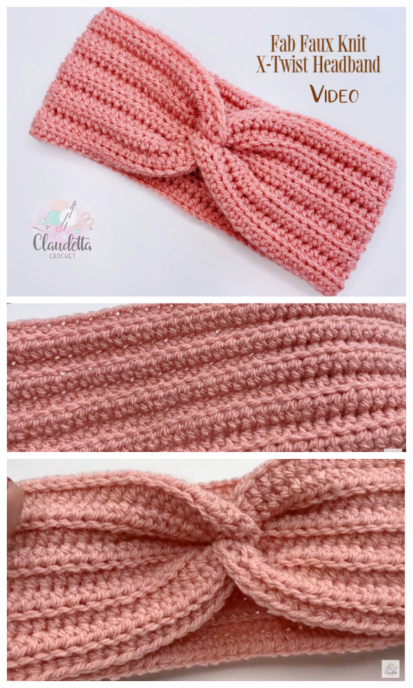 Faux Knit X-Twist Headband Free Crochet Patterns+Video