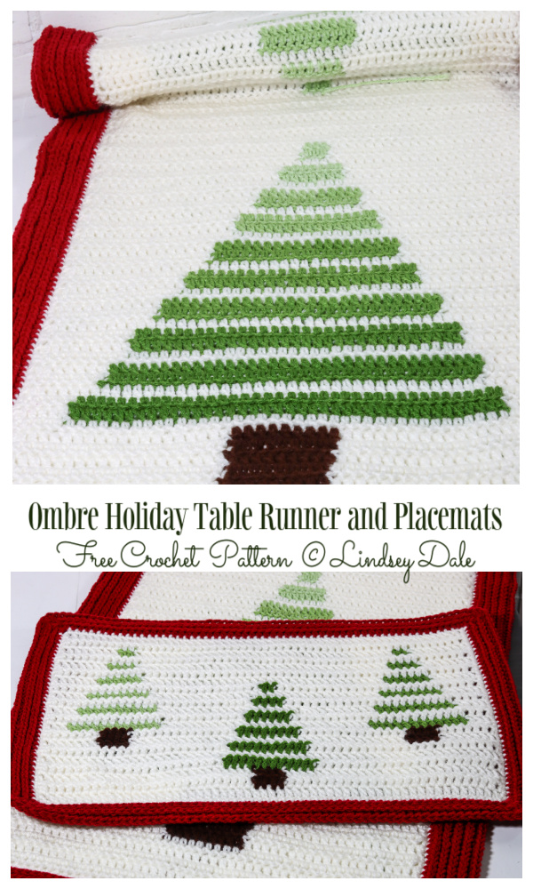 Ombre Holiday Table Runner and Placemats  Free Crochet Patterns
