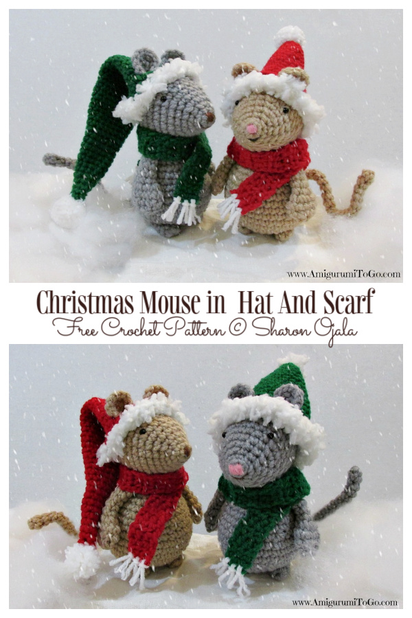 Crochet Christmas Mouse in Hat And Scarf Amigurumi Free Patterns
