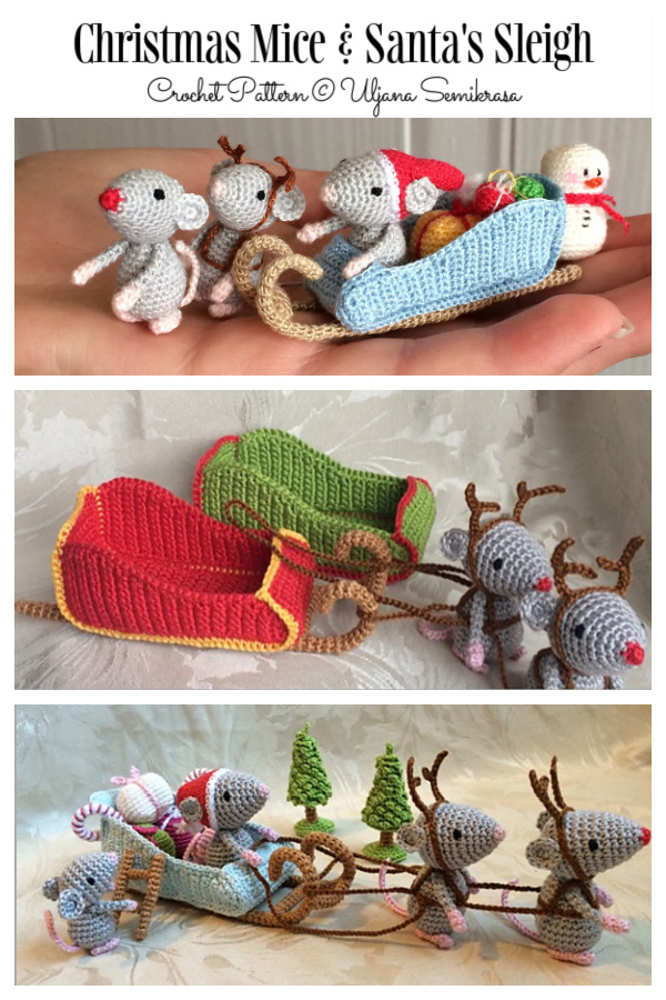 Crochet Christmas Mice  & Santa's Sleigh Amigurumi Patterns