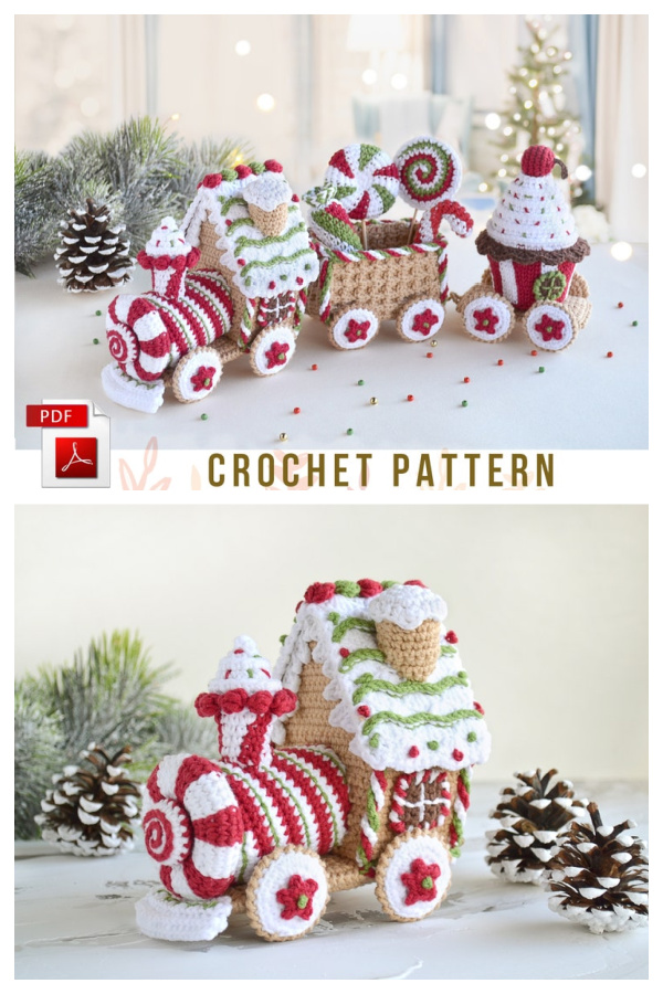 Crochet Christmas Gingerbread Train House Amigurumi Patterns