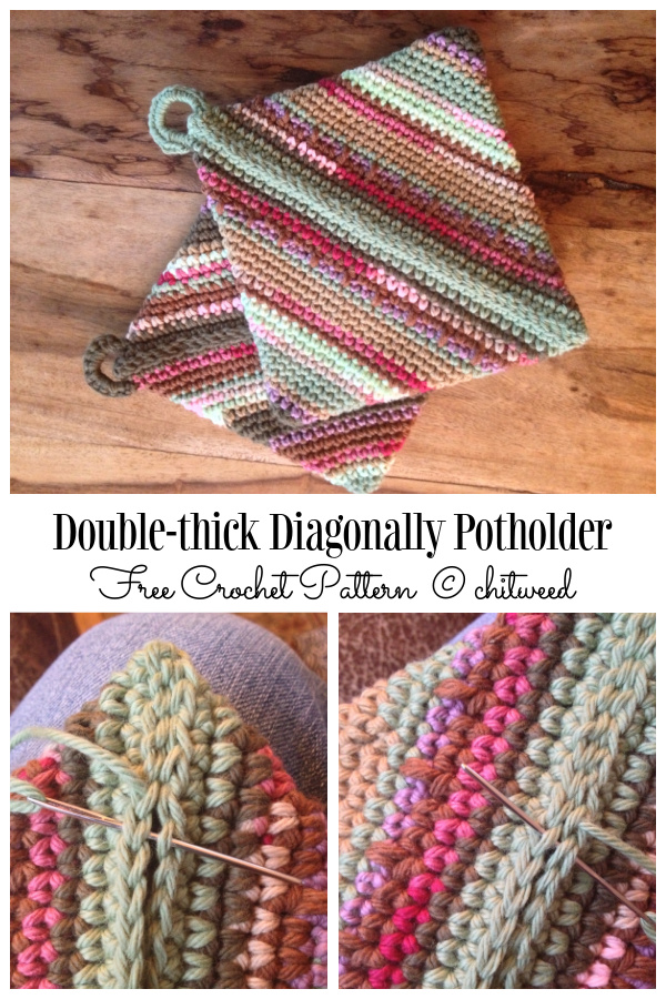 Double-thick Diagonally Crocheted Potholder  Free Crochet Patterns