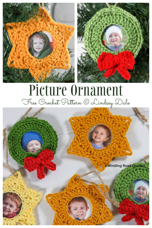 10-Min Scrappy Yarn Picture Christmas Ornament Free Crochet Patterns