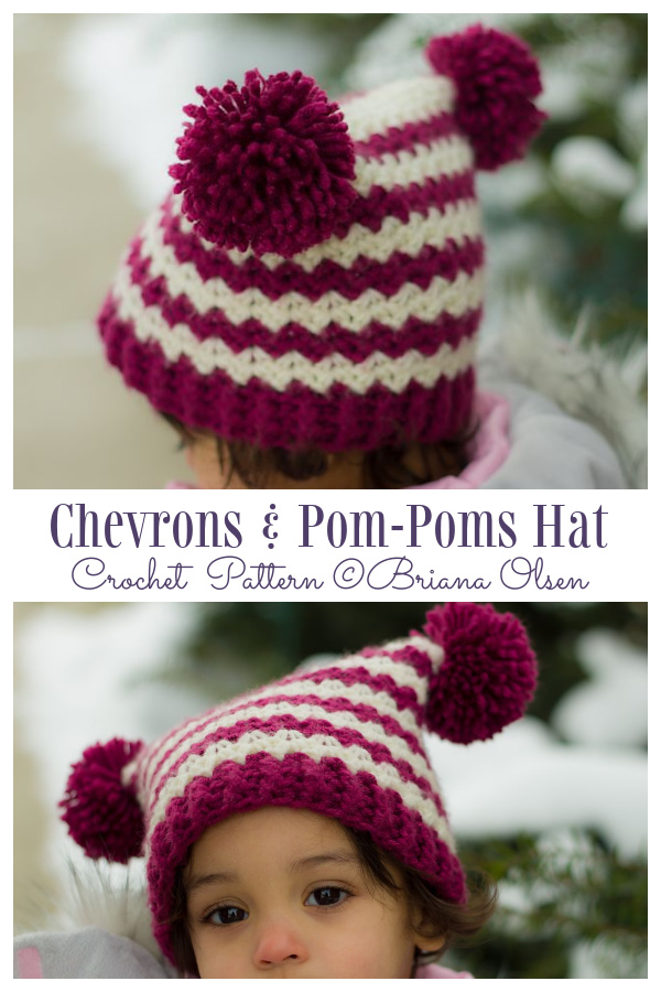 Chevrons and Pom-Poms Hat Crochet Patterns
