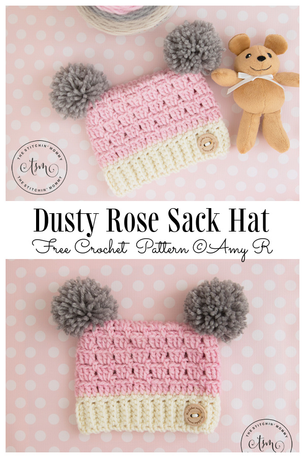 Dusty Rose Sack Hat Free Crochet Patterns