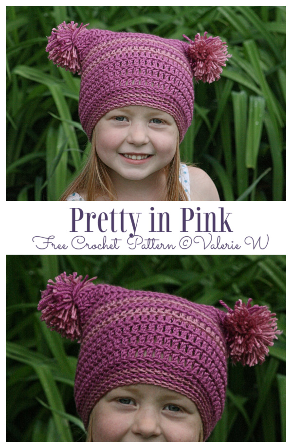 Pretty in Pink Double Pom Pom Hat Free Crochet Patterns