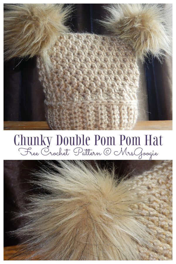 Chunky Double Pom Pom Hat Free Crochet Patterns