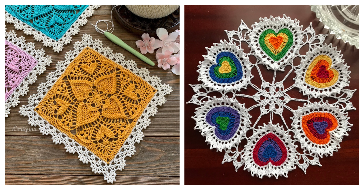 Valentine Hearts Around Doily Free Crochet Patterns