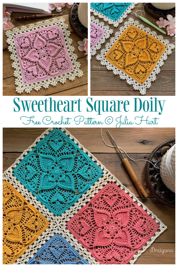 Sweetheart Square Doily Free Crochet Patterns 