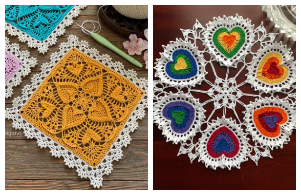 Valentine Hearts Around Doily Free Crochet Patterns