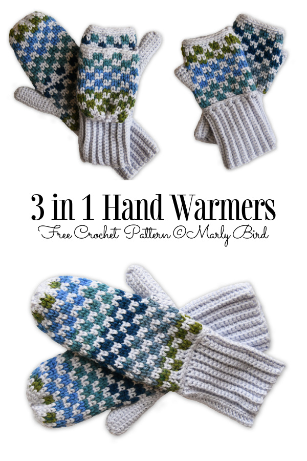 3 en 1 Hand Warmer Winter Mitones Patrones de ganchillo gratis
