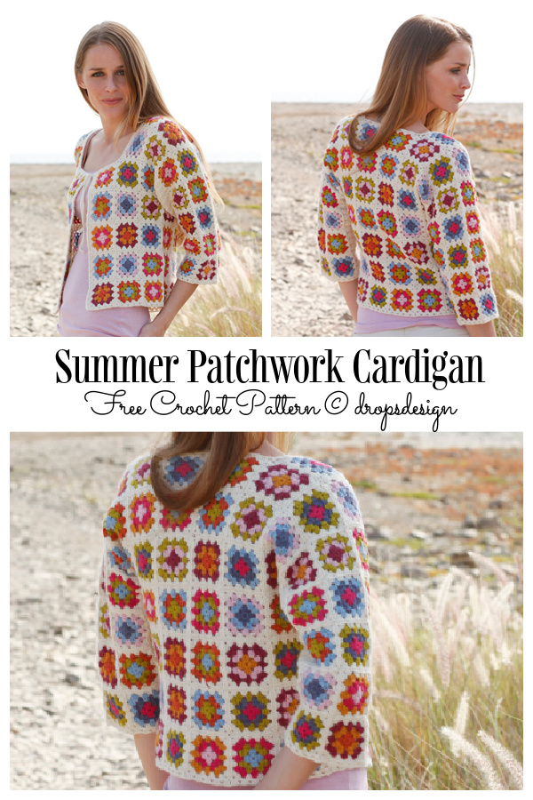 Summer Patchwork Granny Square Cardigan Free Crochet Patterns 