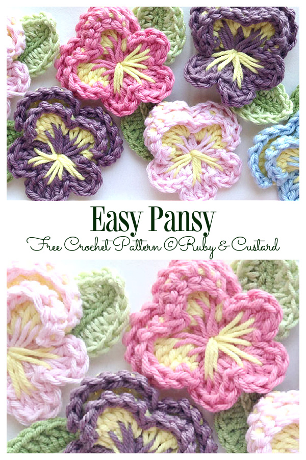 Pansy Flower & Viola Free Crochet Patterns