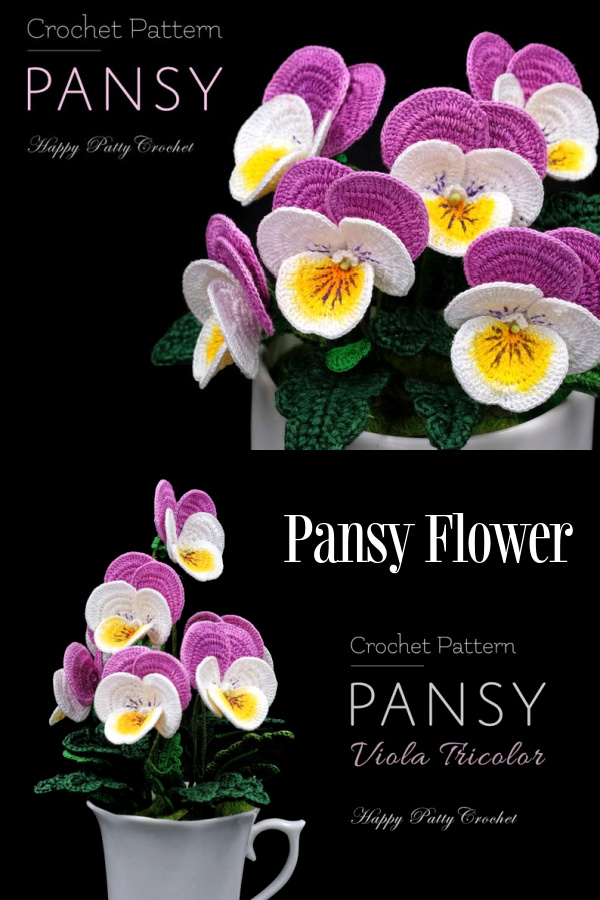 Pansy Flower Bouquet Crochet Patrones