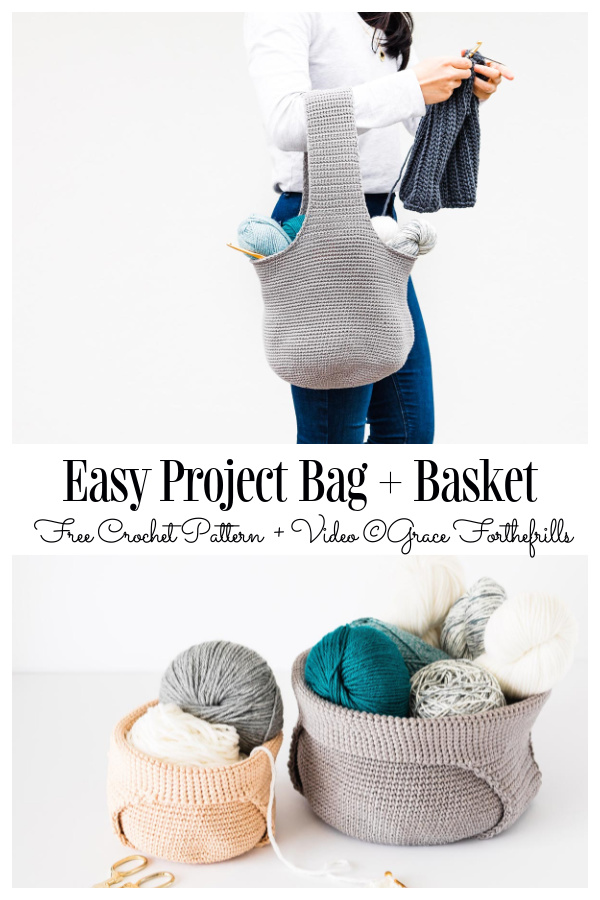 Easy Project Tote \u2013 Crochet pattern pdf instant digital download for the frills Yarn Holder Yarn Basket Crochet Project Bag Yarn Bag