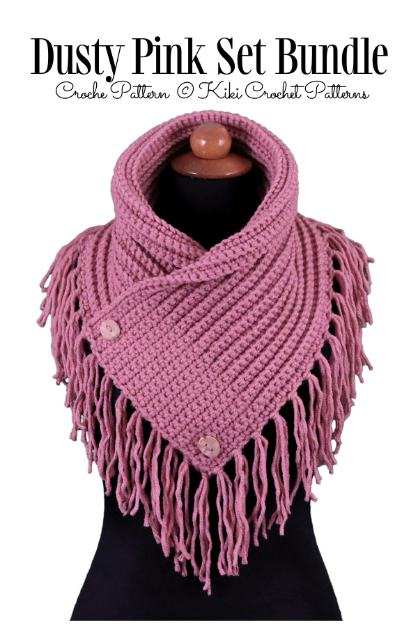 Dusty Pink Cowl Set Bundle Crochet Patterns