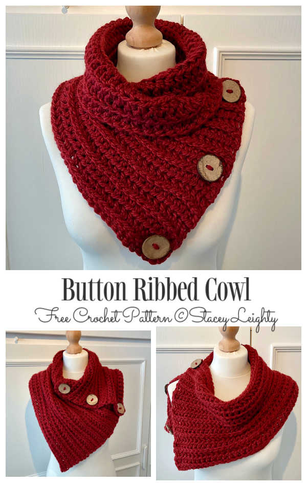 Button Ribbed Cowl Free Crochet Patterns