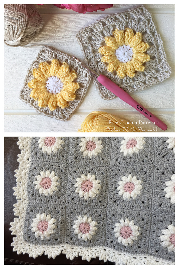 Daisy Granny Square Free Crochet Patterns