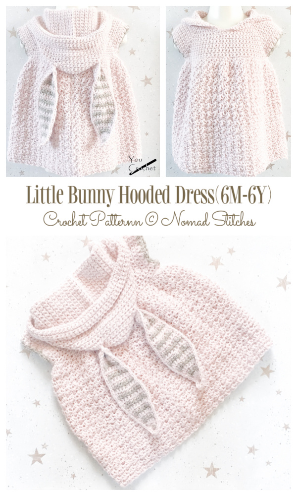 Little Bunny Hooded Dress Crochet Patterns - 5 Sizes 6 Months - 6 Years