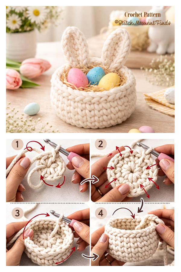 Cute Easter Bunny Basket Crochet Pattern