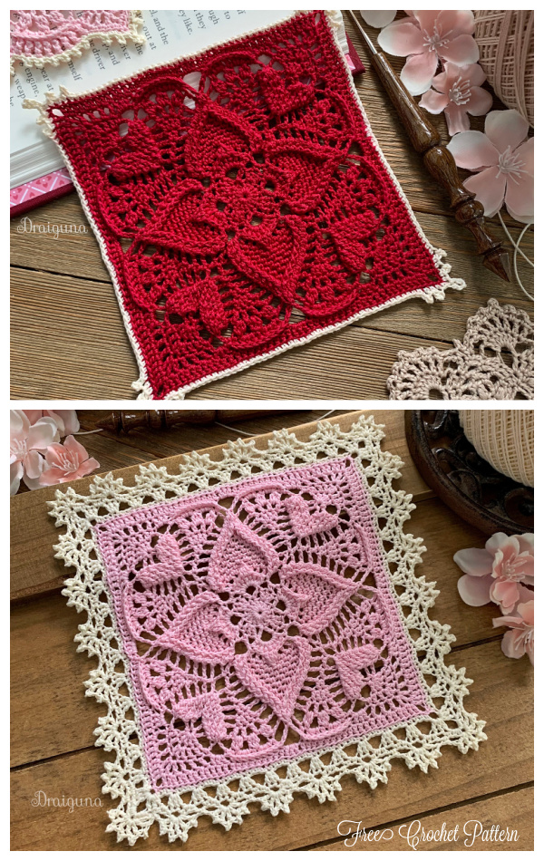 Sweetheart Square Lace Doily Free Crochet Patterns