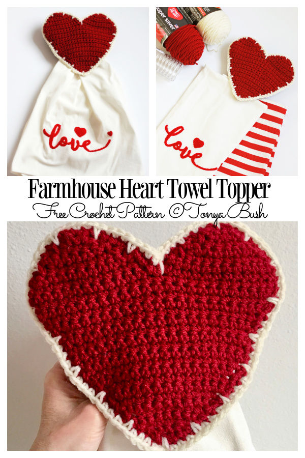 Valentine Farmhouse Heart Towel Topper Free Crochet Patterns 