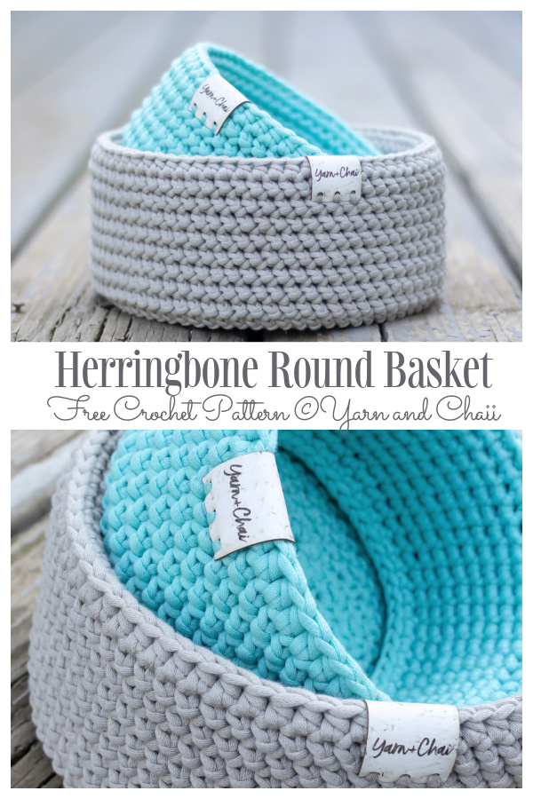 Herringbone Round Basket Free Crochet Patterns