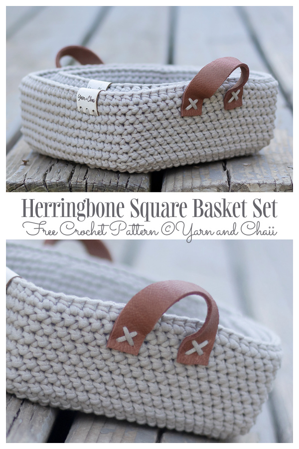 Herringbone Square Basket Set Free Crochet Patterns