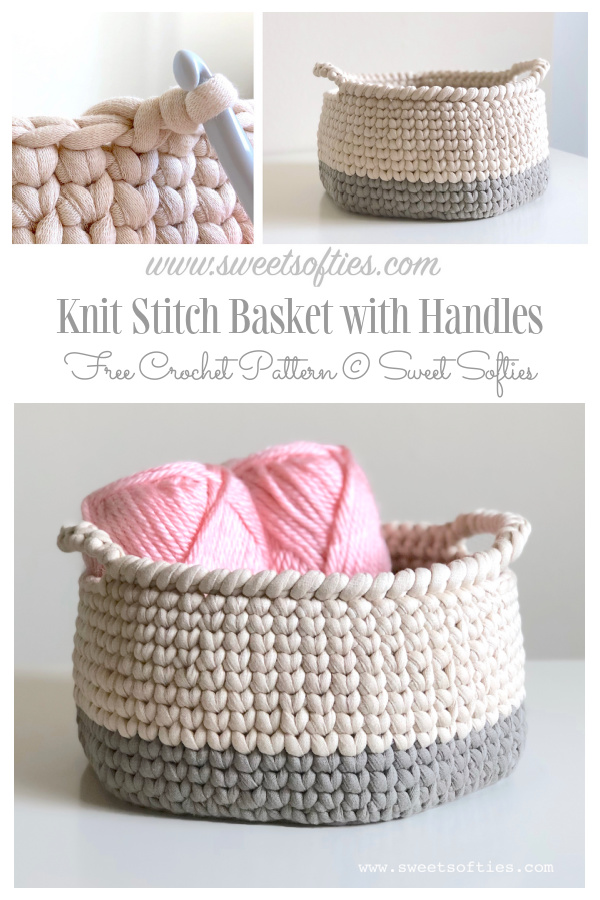 Knit Stitch Basket with Handles Free Crochet Patterns