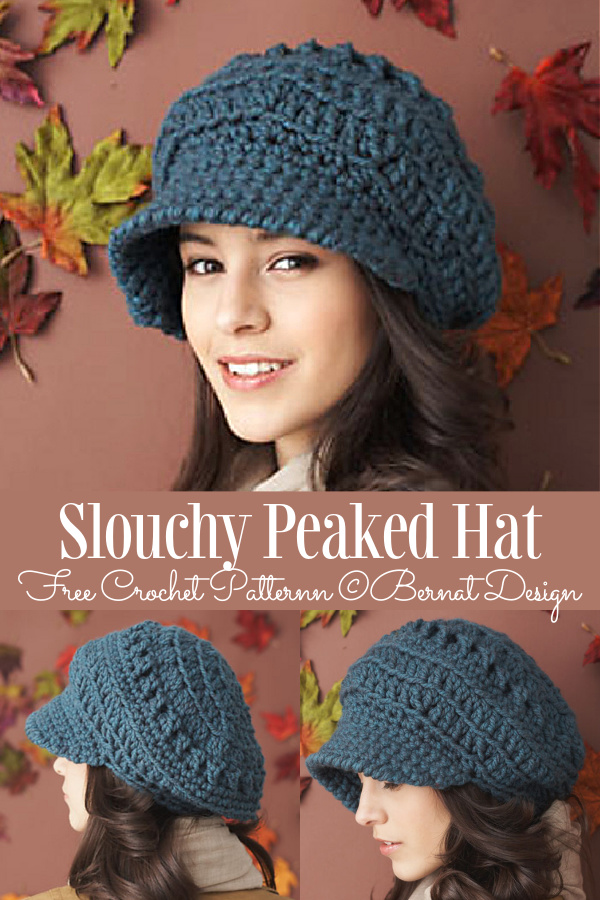 Slouchy Peaked Hat Free Crochet Patterns