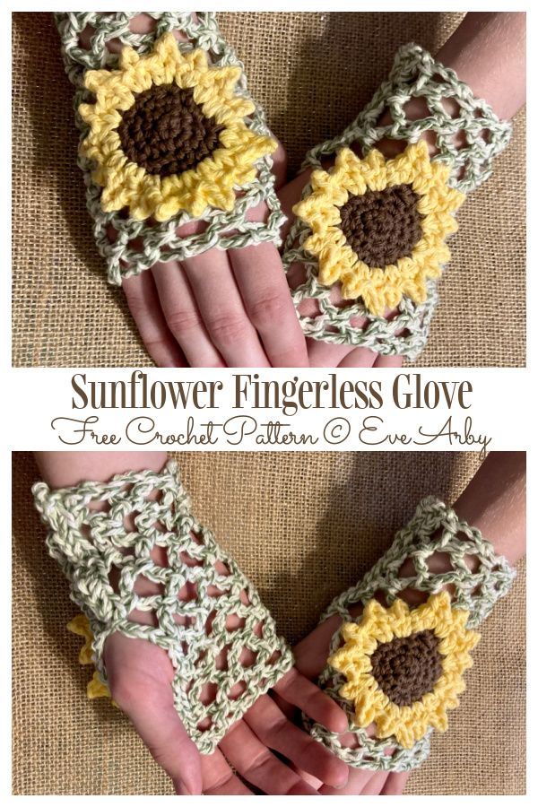 Sunflower Fingerless Gloves Free Crochet Patterns
