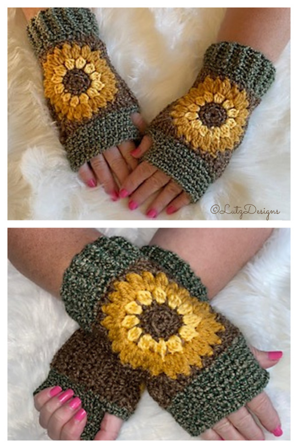 Sunflower Fingerless Gloves Crochet Patterns