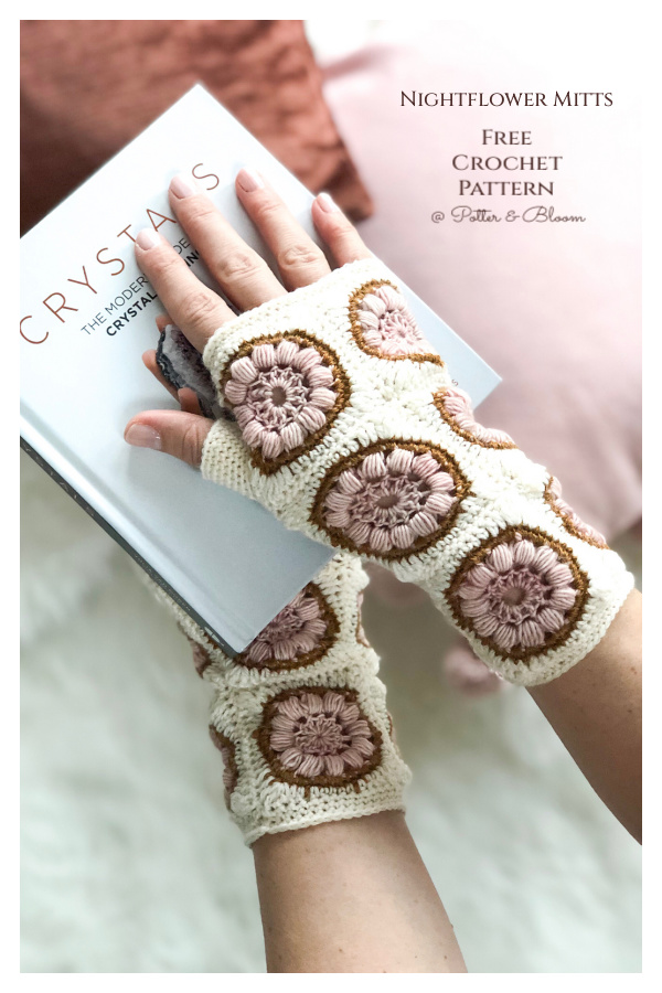 Nightflower Mitts Flower Fingerless Gloves Free Crochet Pattern
