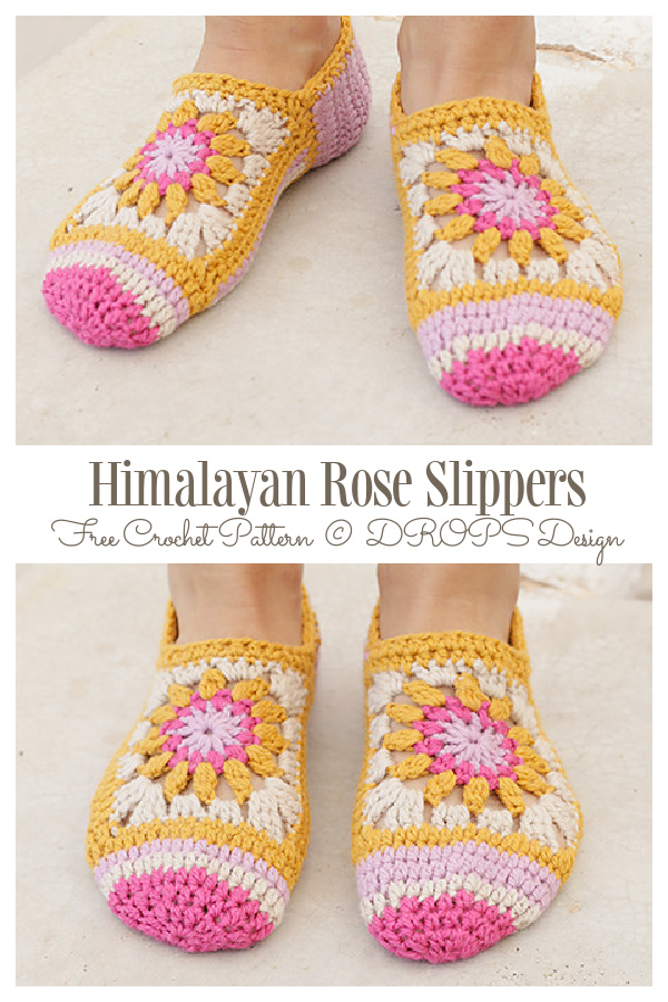Himalayan Rose Granny Square Slippers Free Crochet Patterns