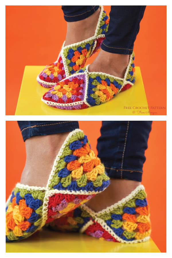 Granny Square Slippers Free Crochet Patterns