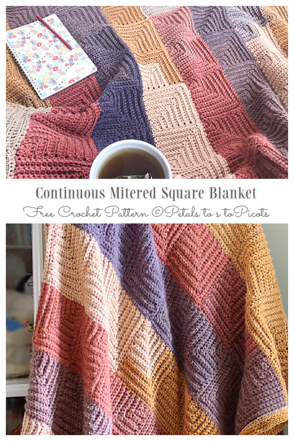 Continuous Mitered Square Blanket Free Crochet Patterns