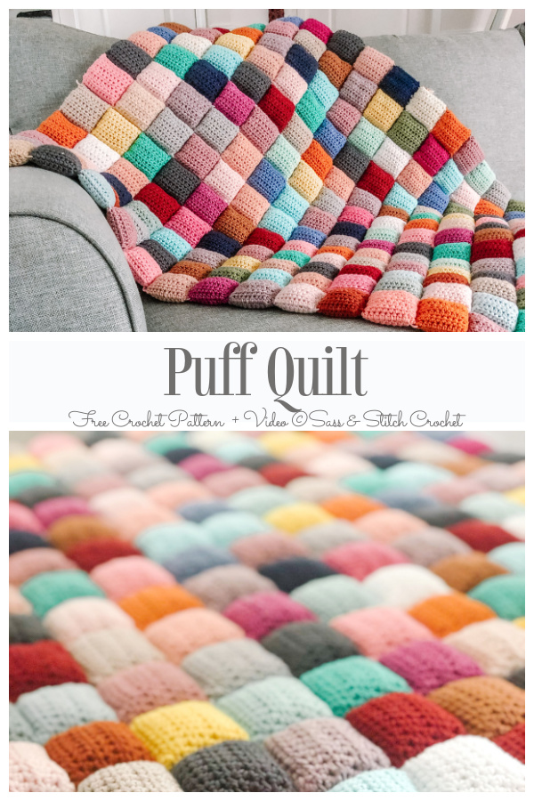 Puff Quilt Blanket Free Crochet Pattern + Video