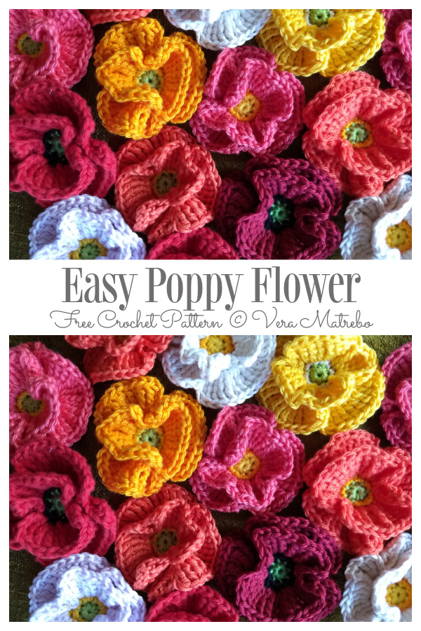 Easy Poppy Flower Free  Crochet Patterns