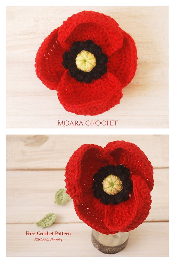 Remembrance Day Poppy Flower Free  Crochet Pattern