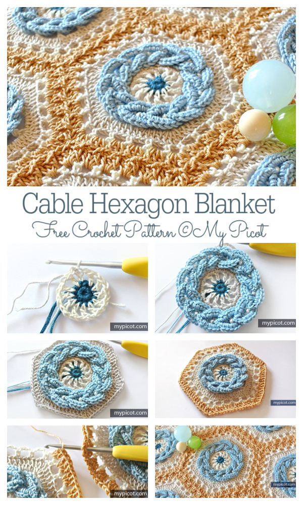 Cable Hexagon Blanket Free Crochet Pattern
