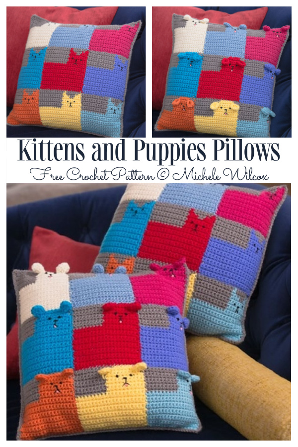 Kittens and Puppies Pillow Free Crochet Patterns