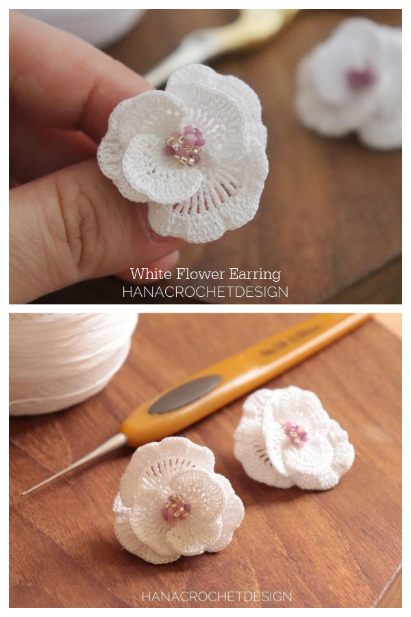 White Flower Earrings Crochet Patterns 