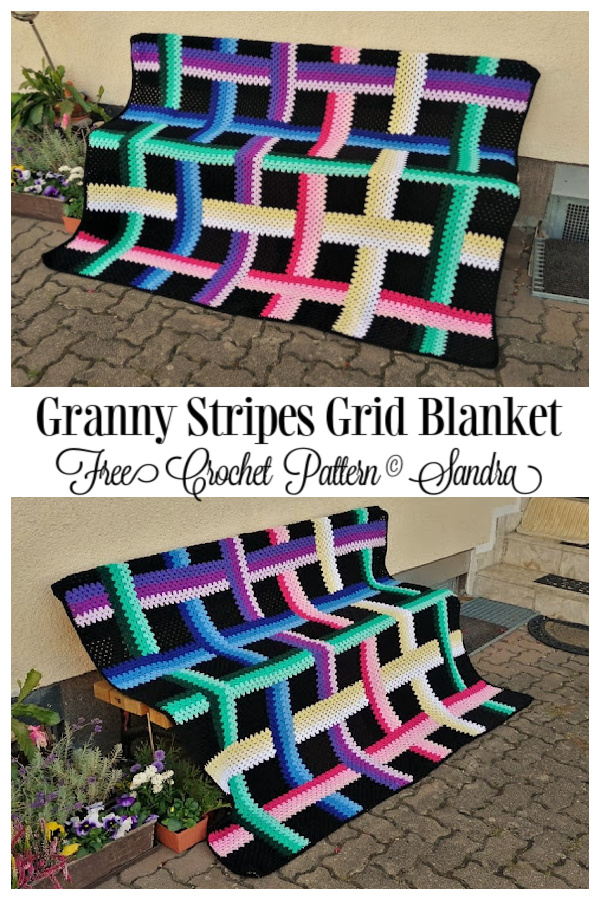 Granny Stripes Grid Blanket Free Crochet Pattern