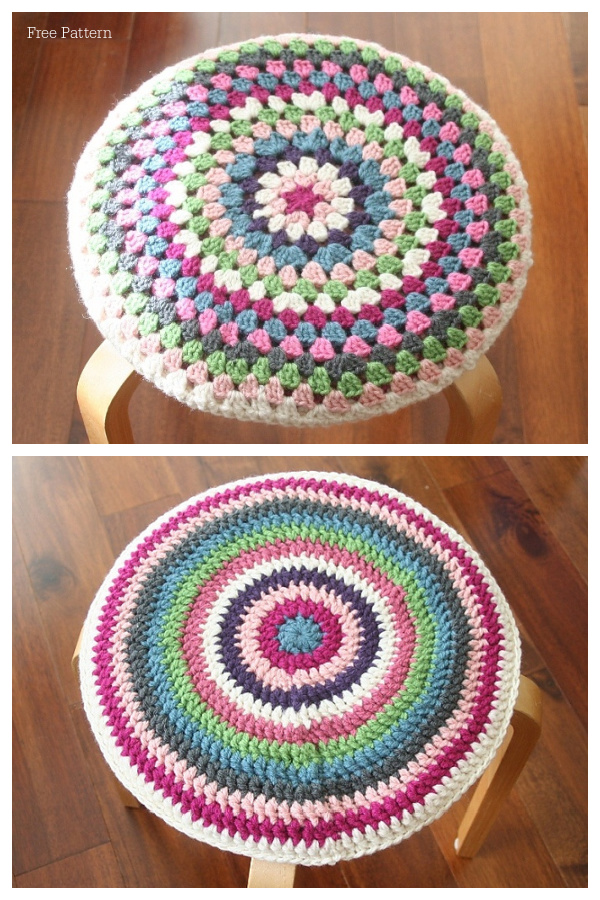 Granny Mandala Stool Cover Free Crochet Patterns