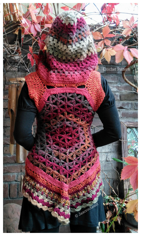 Flower of Life Oversized Hooded Vest and Jacket Crochet Patterns 